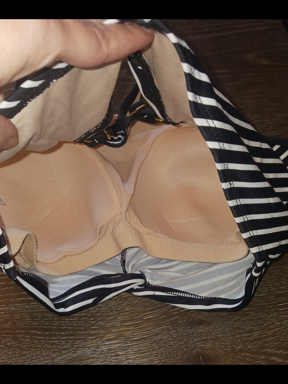 Kona Sol Black & White Striped High-Neck Twist Bralette. Sports Bra. Bikini Top - Picture 3 of 5